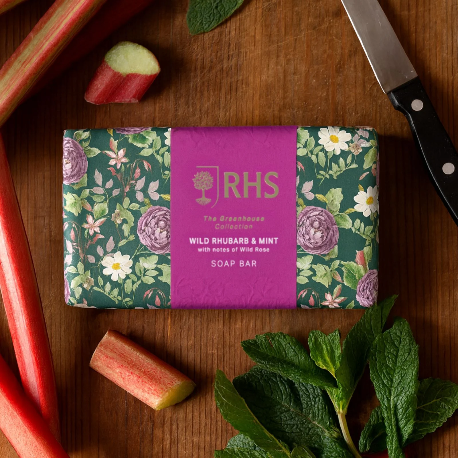 RHS Rewild Rhubarb and Mint Soap 200g - Image 2
