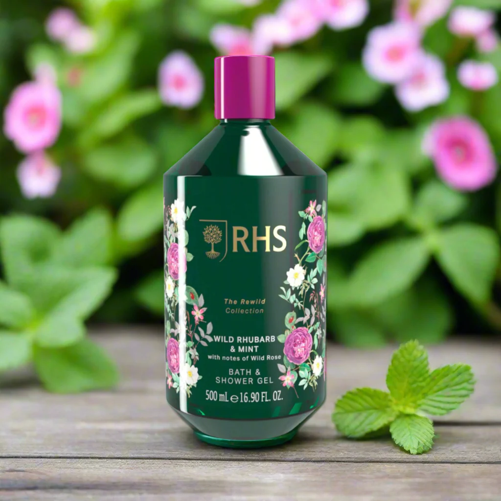 RHS Rewild Rhubarb and Mint Shower Gel 500ml - Image 2